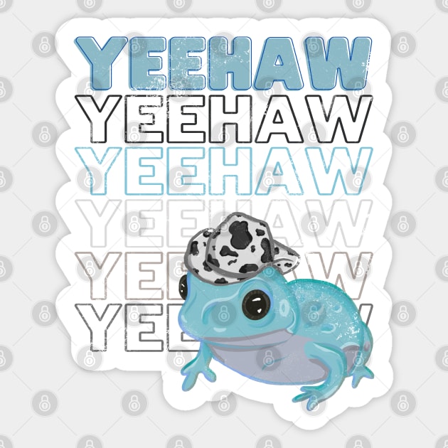 Yeehaw Blue Frog Wearing Cowboy Hat Sticker by RoserinArt